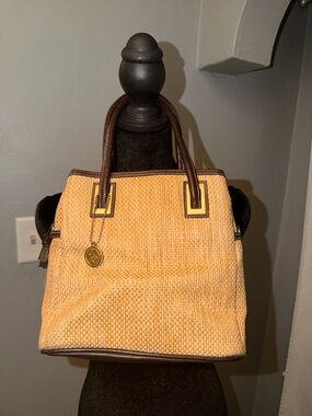 Jessica Simpson Yellow Woven Tote with Brown Handles